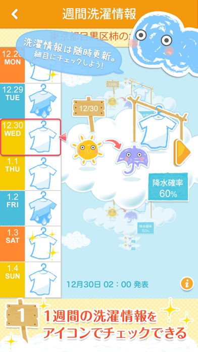 天気予報アプリ：洗濯予報 - 週間天気予報から洗濯指数まで無料でお伝え。のおすすめ画像2