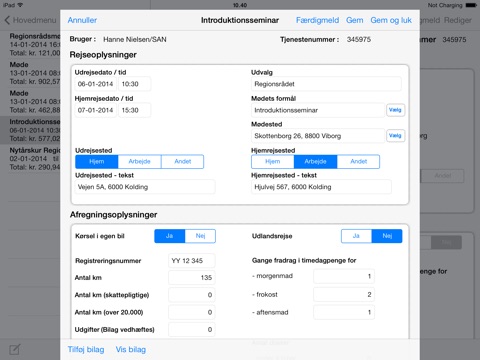 Møde og rejseafregning screenshot 3