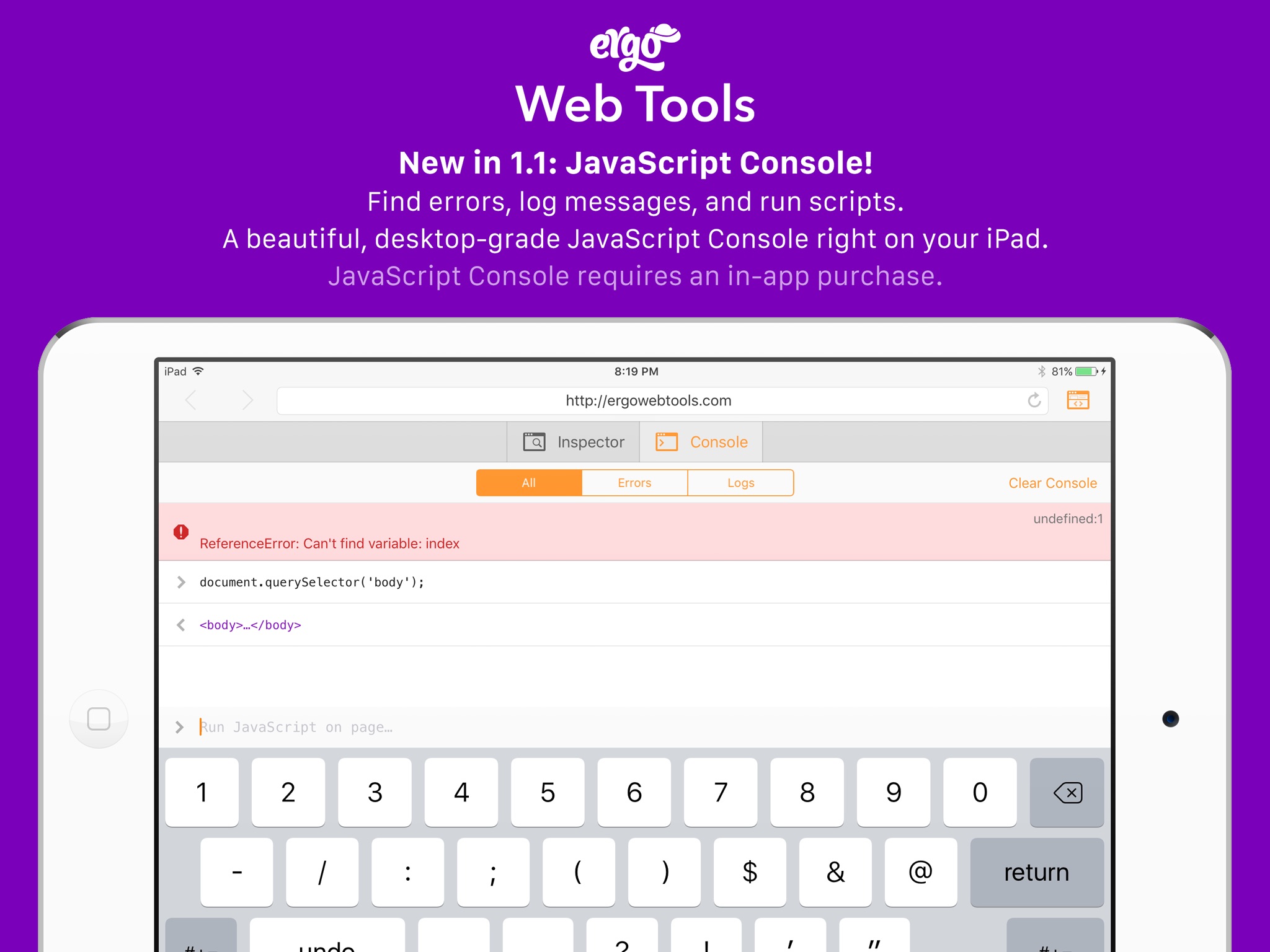 Screenshot do app Ergo Web Tools
