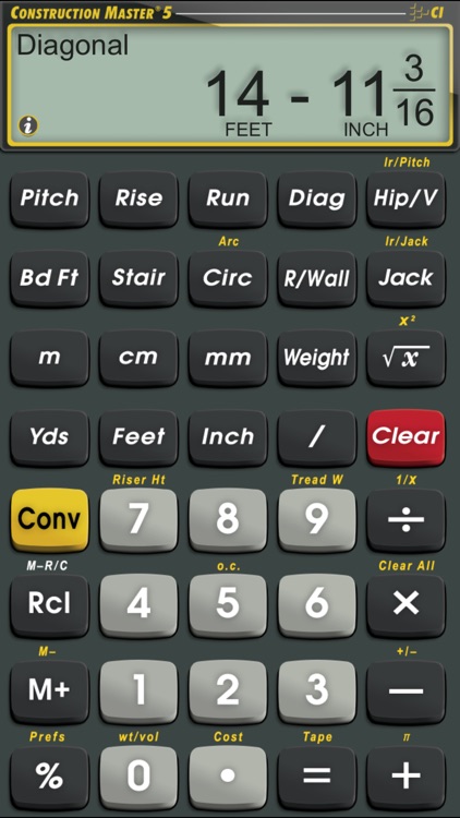 Construction Master 5 -- Feet Inch Fraction Construction Math Calculator for Builders, Contractors, Carpenters, Engineers, Architects and other Building Professionals