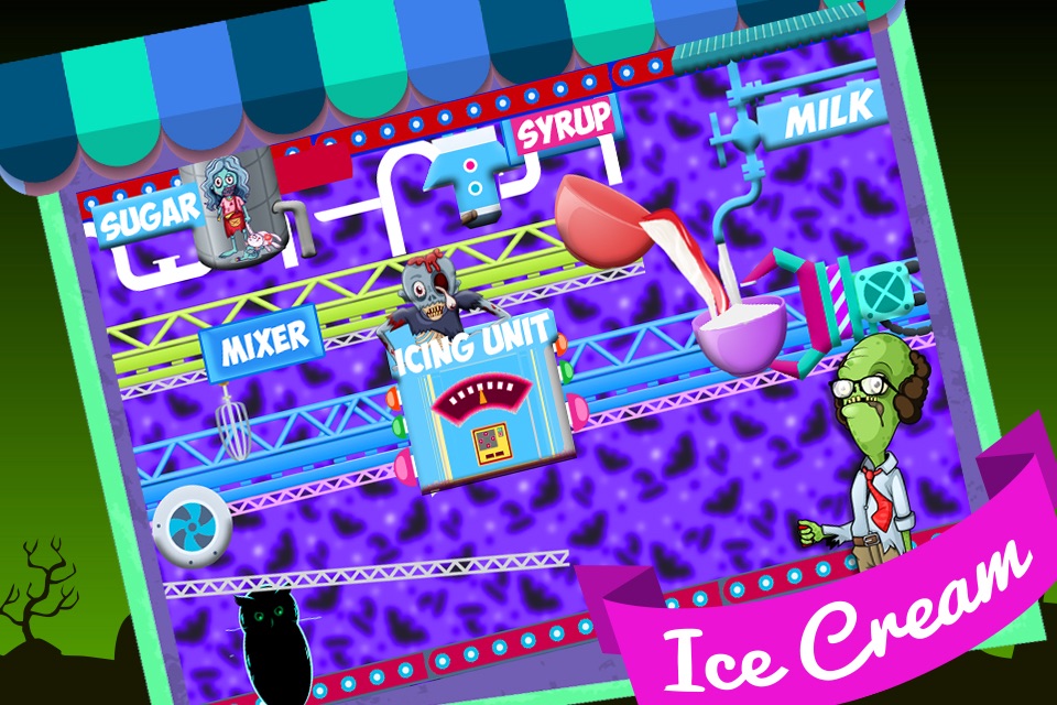 Zombie Ice Cream Factory Simulator - Learn how to make frozen snow cone,frosty icee popsicle and pops for zombies in this kitchen cooking game screenshot 2