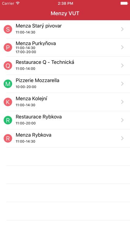 Menzy VUT - Jídelníček