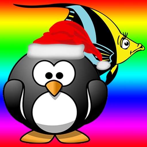 Paint Penguin and Fish Coloring Page for Funny Kids Icon