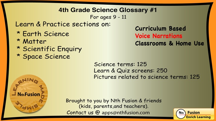 4th Grade Science Glossary #1: Learn and Practice Worksheets for home use and in school classrooms