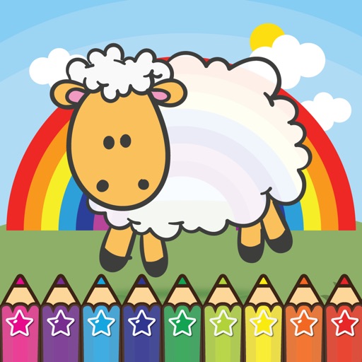 Coloring Cartoon Book Sheep Farm preschool and kindergarden Icon