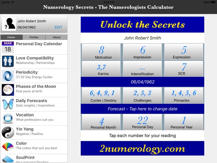 Numerology Secrets - The Numerologist Calculator iPad Version