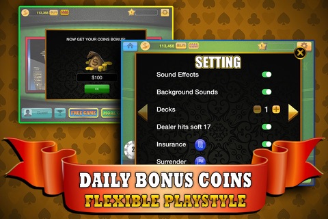 Blackjack Casino 21 - Play no Deposit Casino Game with Multiple Levels for FREE ! screenshot 2