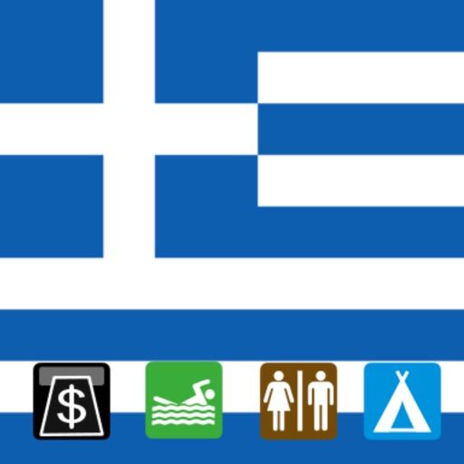 Leisuremap Greece, Camping, Golf, Swimming, Car parks, and more icon