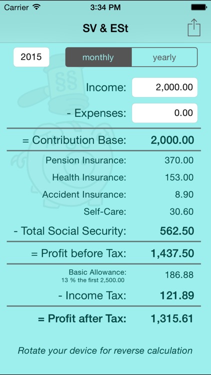 SV & ESt - social security (SVA) and income tax calculator for self-employed people in Austria