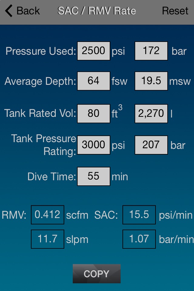 Dive Calculator screenshot 2