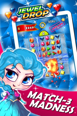 Jewel's Drop Match-3 - diamond game and kids digger's mania hd free screenshot 2