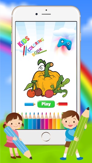 蔬菜和水果著色書 - 繪圖連接圓點的孩子