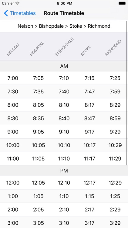 NBus Timetable