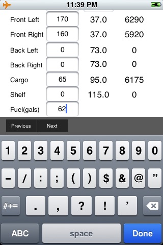 C172RG Weight and Balance Calculator screenshot 2