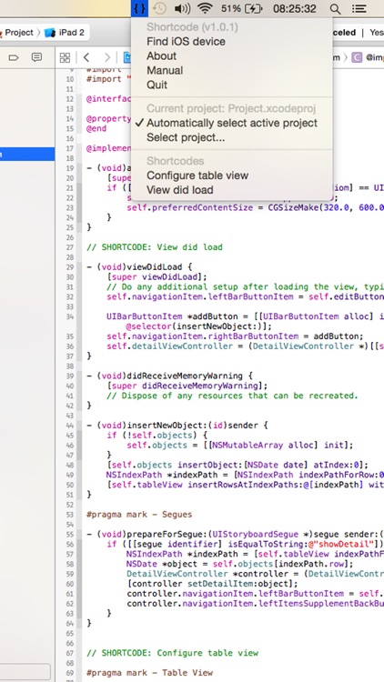 Shortcode: programmer's utility for Xcode