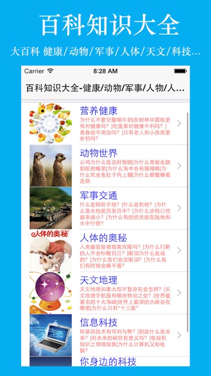 百科知识大全-健康/动物/军事/人体/天文/地理/信息/科技