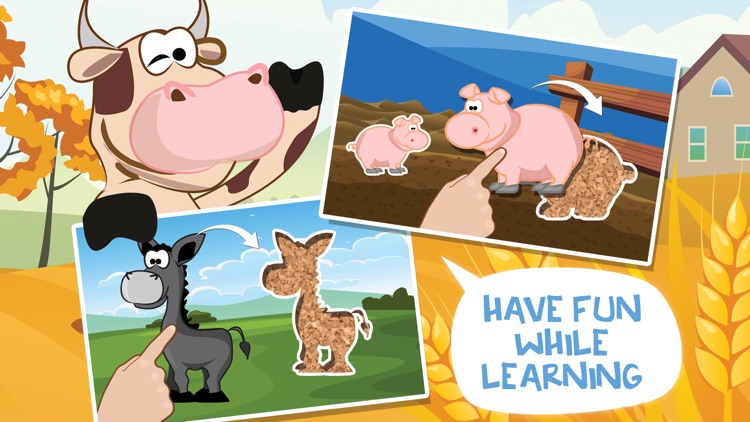 Petting farmland fun drag n drop jigsaw puzzle with lovable farm animals and matching in the barnyard