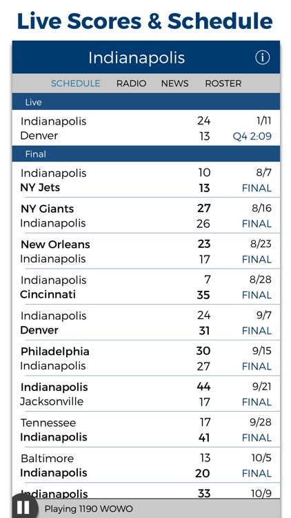 Indianapolis Football Radio & Live Scores