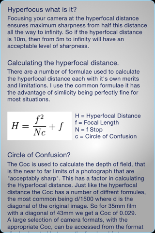 Hyperfocal Calculator DOF Depth of Field screenshot 2