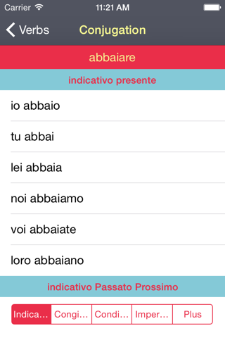 italian verbs conjugator screenshot 2