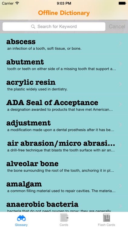 Dental terminology & flashcard:medical facts sheet and definition with video illustrations