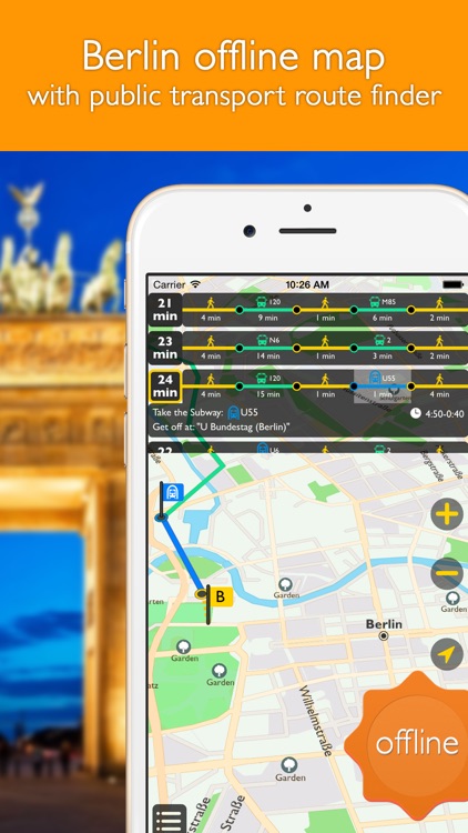 Berlin offline map with public transport route planner for my journey