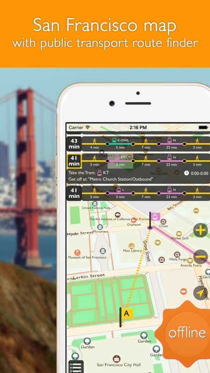 San Francisco offline map with public transport route planner for my journey