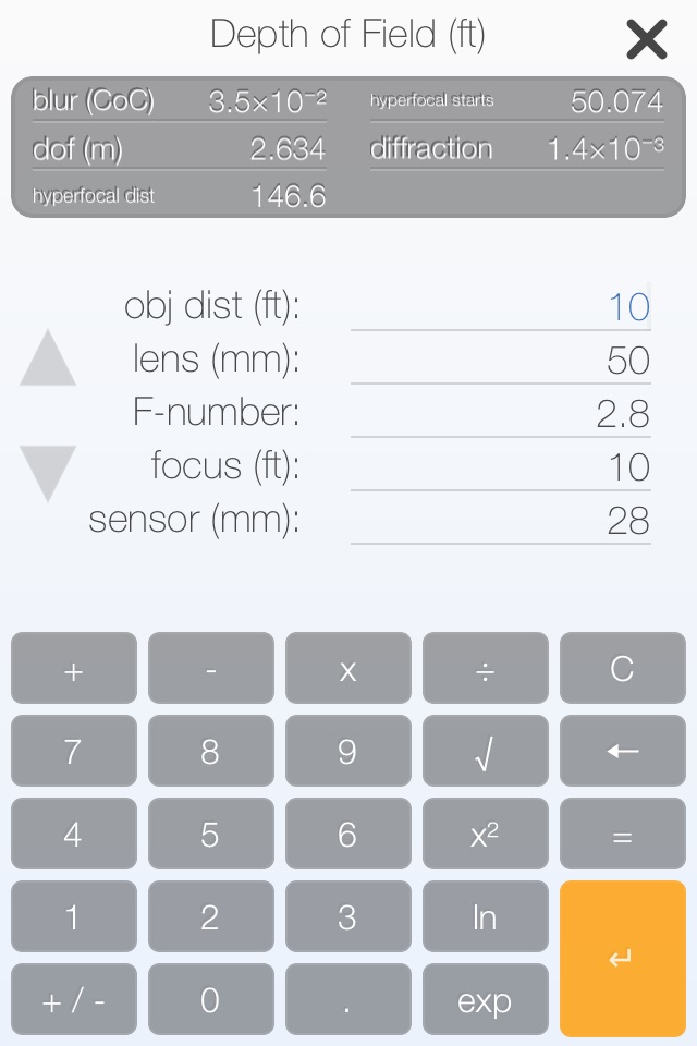 Hyperfocal - depth of field calculator with blur simulation and circle of confusion estimation screenshot 2