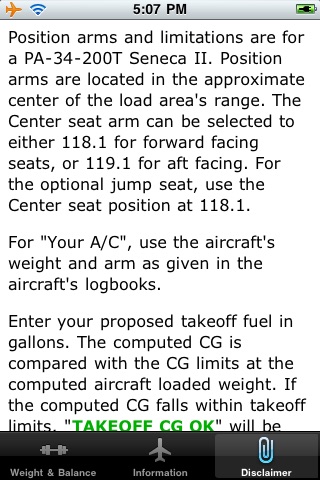 Seneca II PA-34-200T Weight and Balance Calculator screenshot 4