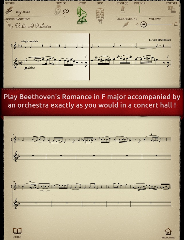 play beethoven romance no 2 in f major interactive violin sheet violin sheet music app