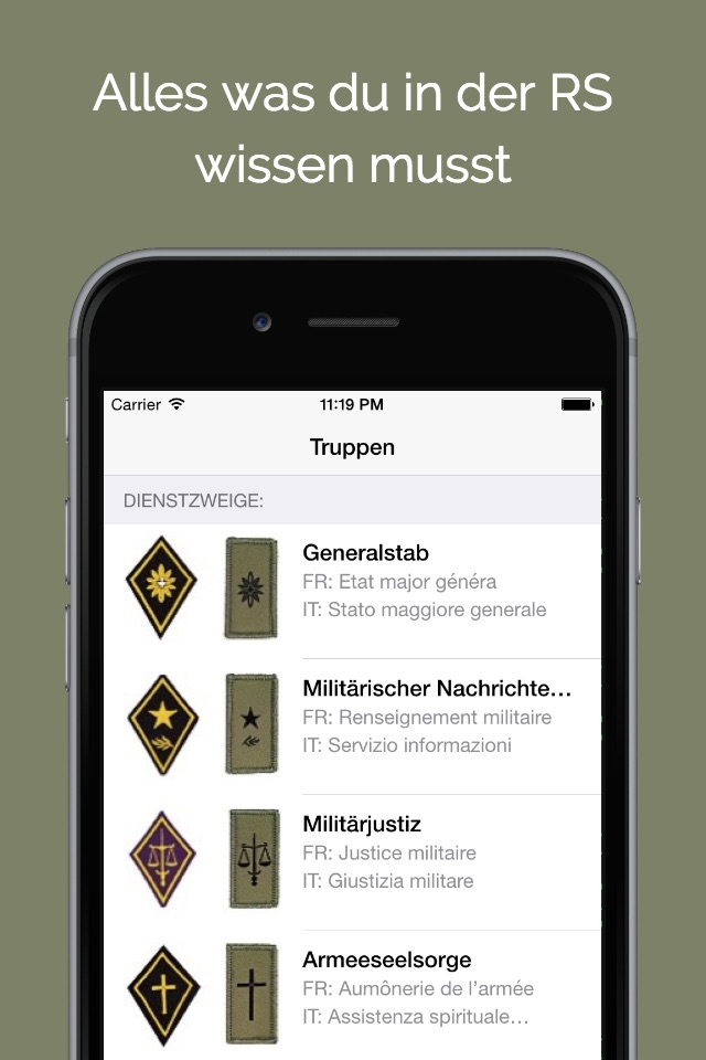 Schweizer Armee: Dienstgrade & Truppen screenshot 2