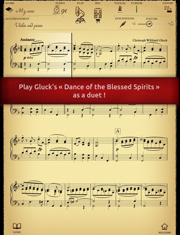 Play Gluck – Orpheus and Eurydice « Danse of the Blessed Spirits » (interactive sheet music)