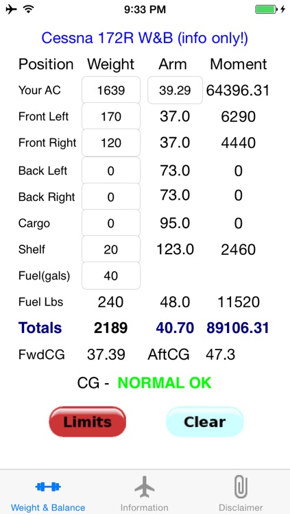 C172R Weight and Balance Calculator