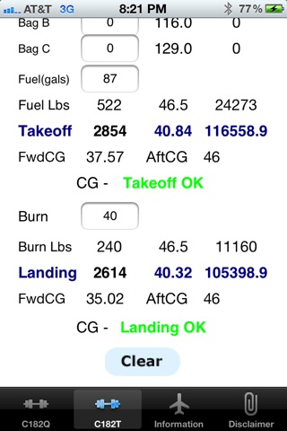 Skylane C182Q and C182T Weight and Balance Calculator screenshot 3