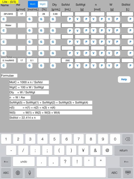 Solution Mol Calculator Lite