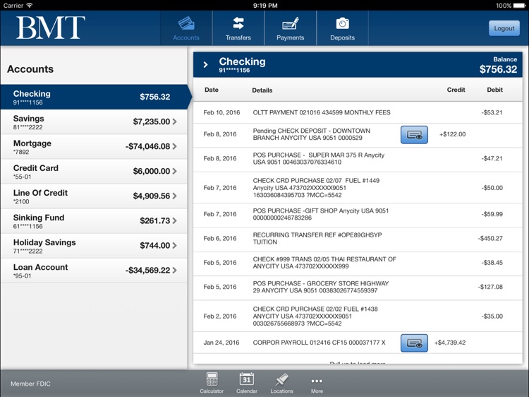 BMT - Mobile Banking for iPad
