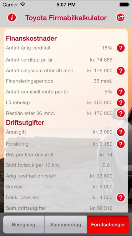Toyota Firmabilkalkulator Norge