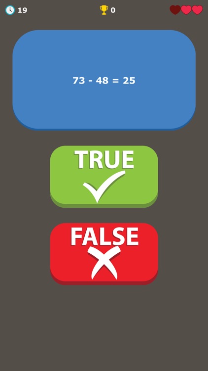 Math Quiz Substraction - True or False Trivia Game