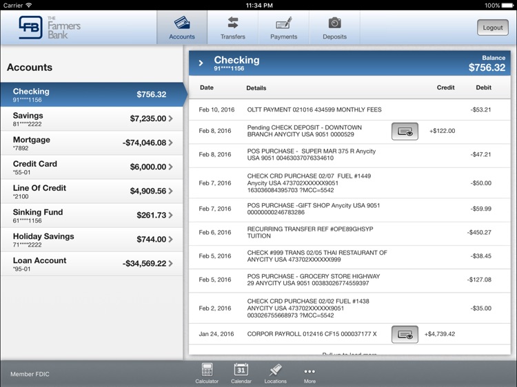 The Farmers Bank Mobile Banking for iPad