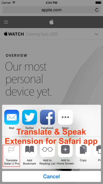 Translate 2 for Safari - Translate & Speak Web Screenshot 1