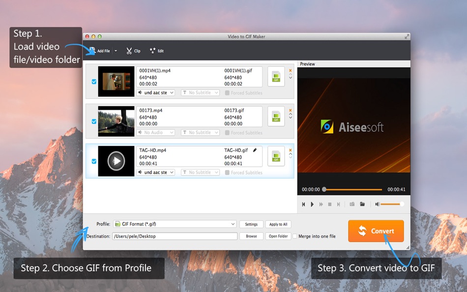 Video to gif. Aiseesoft Video Editor как оставить на Mac. Step load. Video to Video.