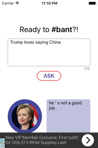 Banter - Chat with Trump and Hillary screenshot 3