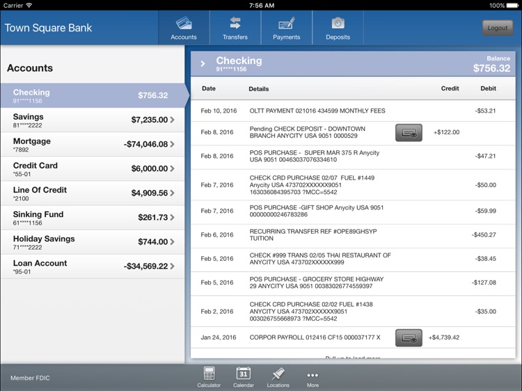 Town Square Bank Optimized for the iPad