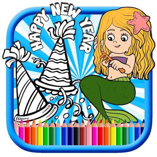 Princess Mermaid Happy New Year Coloring Book Game Icon