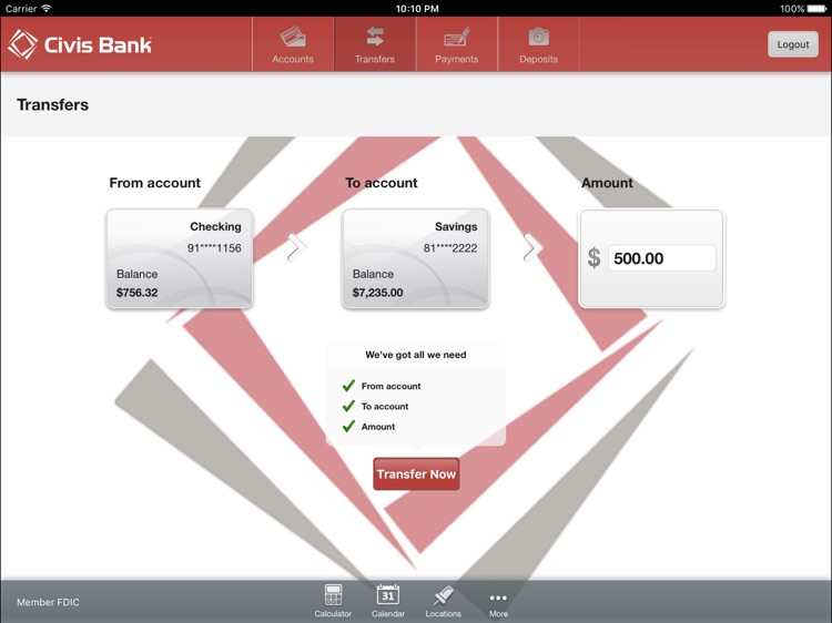 Civis Bank Mobile Banking App for iPad screenshot-3