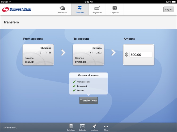 Sunwest Bank for iPad screenshot-3