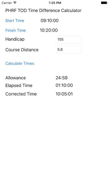 PHRF TOD Calculator