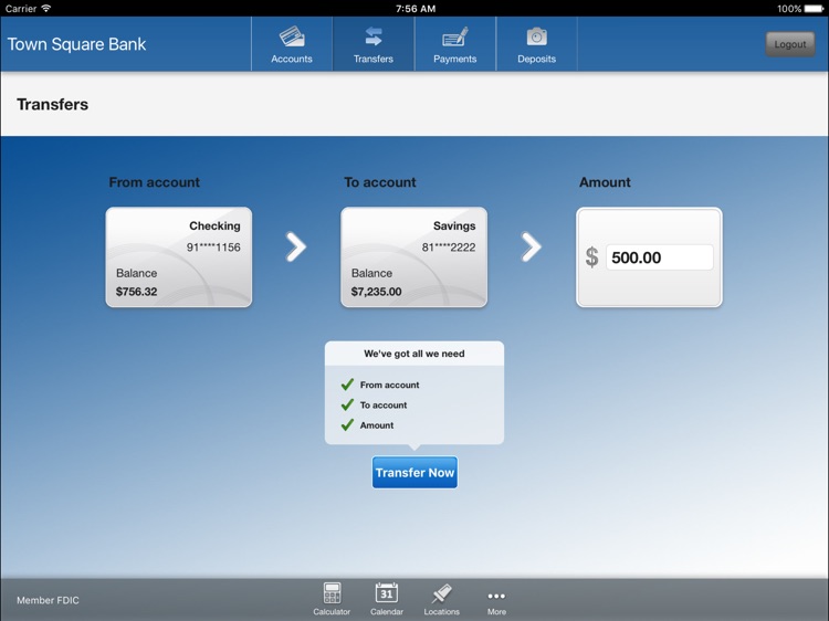 Town Square Bank Optimized for the iPad screenshot-3