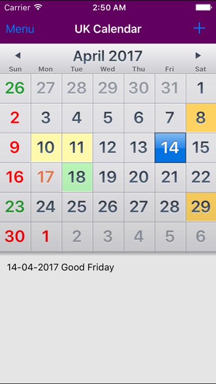 2017 UK Holiday Calendar AdFree