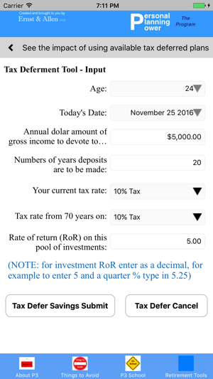 P3 Retirement Planning Tool